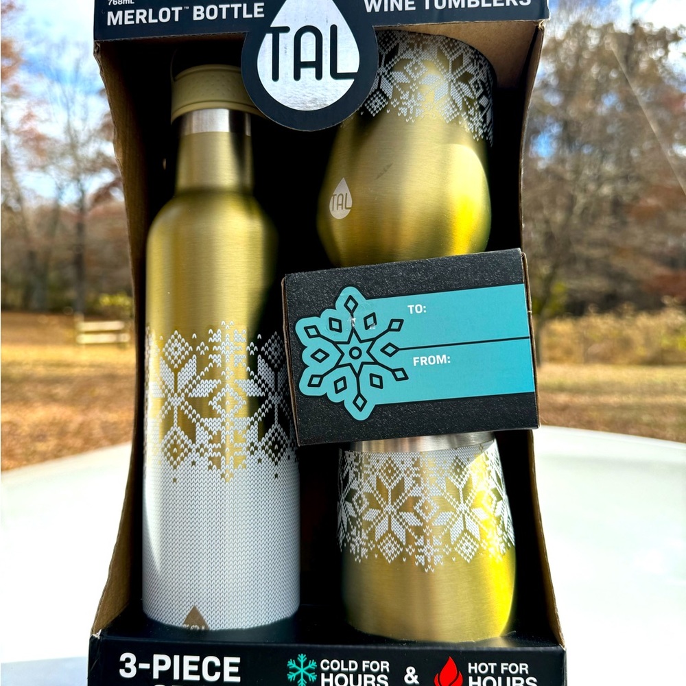 Merlot Bottle & Wine Set 3pc.! New would make a Great Gift!